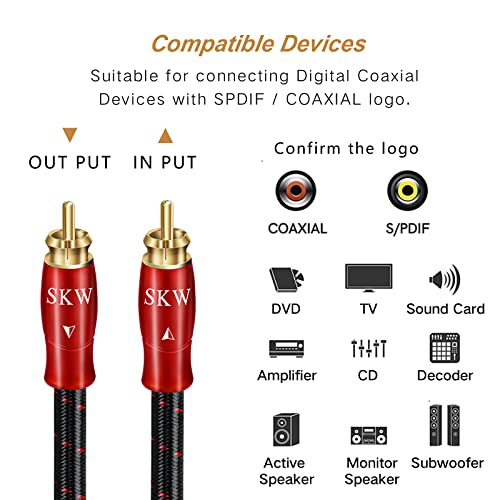 SKW Digital Coaxial Cable Entry Level HC Series RCA to RCA Multiple Shield Subwoofer Cable for HiFi Systems 6.5ft/2M - size: 6.5ft (2m)