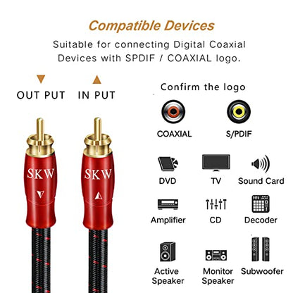 SKW Digital Coaxial Cable Entry Level HC Series RCA to RCA Multiple Shield Subwoofer Cable for HiFi Systems 16.4ft/5M - size: 16.4ft (5m)