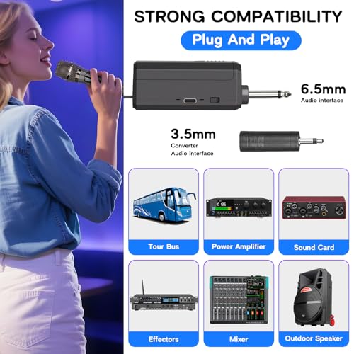 Depusheng Wireless Microphone,Rechargeable Wireless Dual Mic,Dual Handheld Dynamic Mic for Karaoke Singing, Wedding, DJ, Party, Speech, Church, Class Use,PA System,200ft,Gray (Two Microphone)