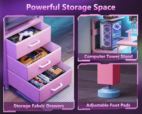 AODK Gaming Desk w/PC Showcase Stand, 59" Reversible, RGB LED - color: Pink, size: 59 Inches