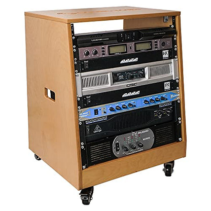 Sound Town DIY Solid Baltic Birch Plywood Slanted 12U Studio Rack, Golden Oak, Rubber Feet, Casters (SDRK-12T) - size: 12U,Golden Oak