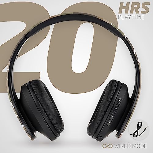 PowerLocus Bluetooth Over-Ear Headphones, Wireless Stereo Foldable Headphones Wireless and Wired Headsets with Built-in Mic, Micro SD/TF, FM for iPhone/Samsung/iPad/PC (Camo) - color: Camo