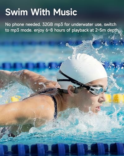 Bone Conduction Swimming Headphones with 32GB MP3 Player | IP68 Waterproof Open-Ear Wireless Sports Headphones, 10H Playtime, Bluetooth 6.0, Secure Fit for Running Swimming Surfing - color: Grey