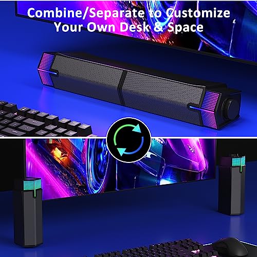 Jeecoo M20 Bluetooth Computer Speakers for PC Desktop Monitor, Gaming PC Sound Bar - Wired USB-Powered, Superb Stereo Sound, with Gradient RGB Lighting - Combine/Separate to Customize Your Desk | Gaming PC Sound Bar Wired USB-Powered with Gradient RGB Lig