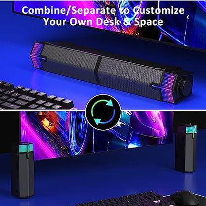 Jeecoo M20 Bluetooth Computer Speakers for PC Desktop Monitor, Gaming PC Sound Bar - Wired USB-Powered, Superb Stereo Sound, with Gradient RGB Lighting - Combine/Separate to Customize Your Desk | Gaming PC Sound Bar Wired USB-Powered with Gradient RGB Lig