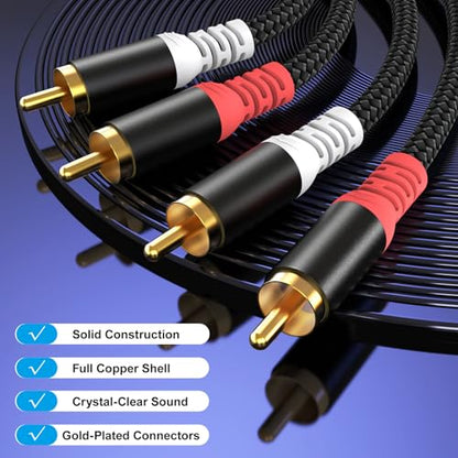 HOSONGIN RCA Audio Cable 15FT - Dual Shielded Noise Free Durable Braided Male to Male Long Audio Cord for Home Theater/Amplifier/Subwoofer/Speaker/Audio Receiver/Vinyl Record Player/SoundBar - 15 feet - size: 15FT-1Pack