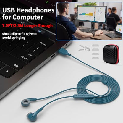 USB Earbuds for PC,Headphones with Microphone for Computer,Blue - color: Blue