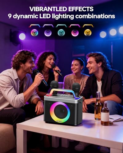 Portable Bluetooth Karaoke Machine for Adults & Kids - 2 Wireless Microphones, Shoulder Strap, Fun Voice Change, Support USB/AUX, for Outdoor Events Party Gifts - size: 518
