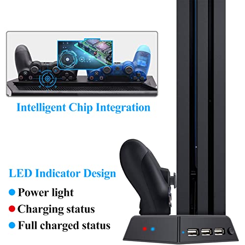 FASTSNAIL Vertical Stand with Cooling Fan & Controller Charger for PS4 Pro | Controller Charging Station for Playstation 4 Pro, Charger for DualShock 2 Controller, LED Indicator, for PS4 Pro Accessories
