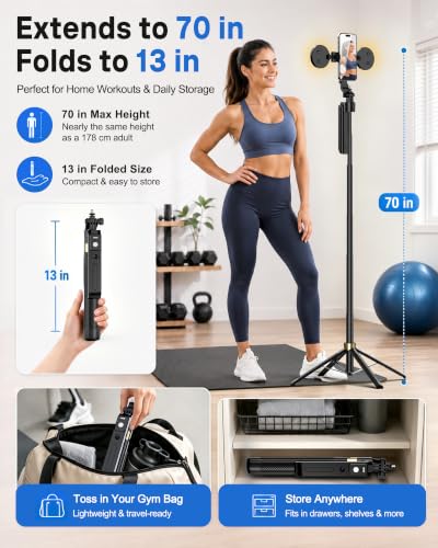 UBeesize 70" Auto Face Tracking Phone Tripod for iPhone & Camera with Light - size: 70in