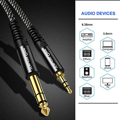 3.5mm to 6.35mm Stereo Audio Cable 30 ft, 1/4 to 1/8 Audio Cable,3.5mm Male to 6.35mm Male TRS Nylon Braid Cable Compatible for iPod, Laptop,Home Theater Devices, and Amplifiers (30FT/10) - size: 30FT/10