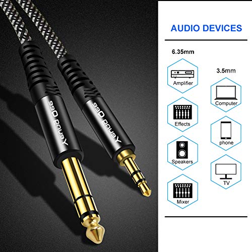 3.5mm to 6.35mm Stereo Audio Cable 20 ft, 1/4 to 1/8 Audio Cable,3.5mm Male to 6.35mm Male TRS Nylon Braid Cable Compatible for iPod, Laptop,Home Theater Devices, and Amplifiers (20FT/6M) - size: 20FT/6M
