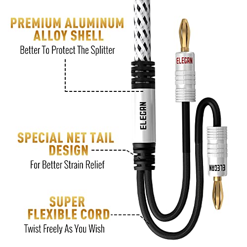 14 AWG Speaker Cable Wire 4 Feet with Gold-Plated Banana Tip Plugs-CL2 Rated-in Wall-Heavy Duty Nylon Braided, Oxygen-Free Copper (OFC)-White-with 5 Cable Ties - size: 4FT