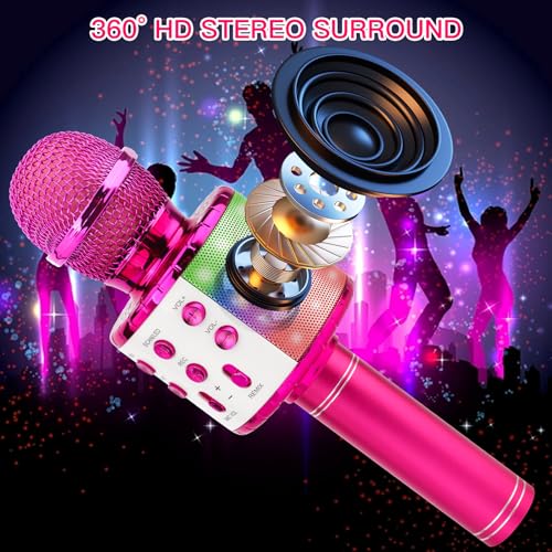 ShinePick Karaoke Microphone, 4 in 1 Wireless Microphone with LED Lights Handheld Portable Karaoke Machine, Home KTV Player, Compatible with Android & iOS Devices(Purple) - color: purple