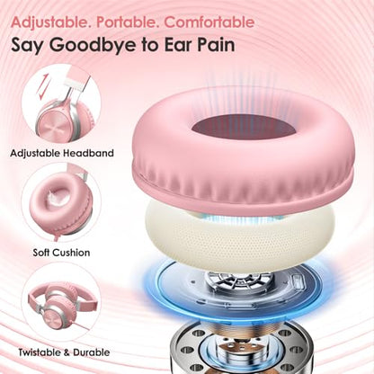 INFURTURE USB C Headphones Wired with Mic & Volume Control, Noise Isolating Over-Ear Headphones, Tangle-Free Plaiting Line, Foldable Headphone for School/Travel/iPad,Tablet,iPhone 17/16/15(Pink) - color: Blush Pink