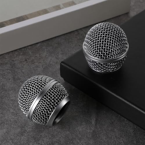Microphone Head Replace Microphone Cover Microphone Windscreen Microphone Pop Filter Microphone Ball Head Mesh with Inner Foam Microphone Replacement Grille for Shure Sm58, 2 Pcs, Silver