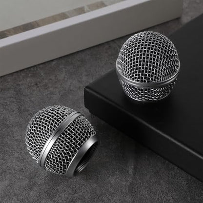Microphone Head Replace Microphone Cover Microphone Windscreen Microphone Pop Filter Microphone Ball Head Mesh with Inner Foam Microphone Replacement Grille for Shure Sm58, 2 Pcs, Silver