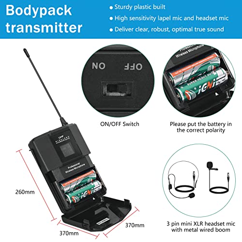 MicrocKing UHF Wireless Microphone System, 2 Handheld/2 Lavalier, Metal | UHF Cordless Mic Set Ideal for karaoke, party, wedding & concert. 2 handheld mics, 2 lav bodypacks, fixed freq, long range. - style: 2 Bodypack mics+2 Handheld mics