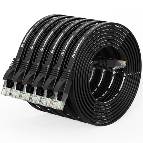 Cat 6 Flat Ethernet Cable 5ft 6Pack, 10Gbps, Black | OFC Bare Copper 30AWG UTP Patch Cable, 550MHz, RJ45 Gold-Plated, Snag-Less Boots, Ideal for Gaming, Streaming, Router - color: Black-Flat, size: 5ft