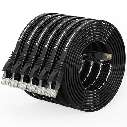 Cat 6 Flat Ethernet Cable 5ft 6Pack, 10Gbps, Black | OFC Bare Copper 30AWG UTP Patch Cable, 550MHz, RJ45 Gold-Plated, Snag-Less Boots, Ideal for Gaming, Streaming, Router - color: Black-Flat, size: 5ft