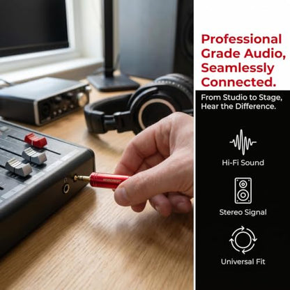 MOBOREST 3.5mm to 1/4" Stereo Audio Connector Headphones Adapter, 1Red | 1/8 Male to 1/4 Female Headphone Jack Converter, Pure Copper Gold-Plated Stereo Aux Plug for Amp, Guitar, Piano, keyboard - color: RED - 1PCS
