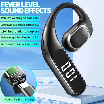 Single Earbud Bluetooth Trucker Headset Wireless Earpiece for Driving | One Ear Earbuds Bluetooth Open Ear Earphone Running Sports Headphones with Ear Hook Trucker Blue Tooth Headset for Business - color: White