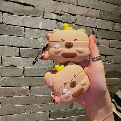 Wireless Charging Earphone Case Compatible with Airpods 4, Cute Animal Kapibala Design Soft Silicone Full Body Protective Skin Cover, Kids Girls Women Cartoon Earbuds Accessories - color: Kapibala A, size: Airpods 4