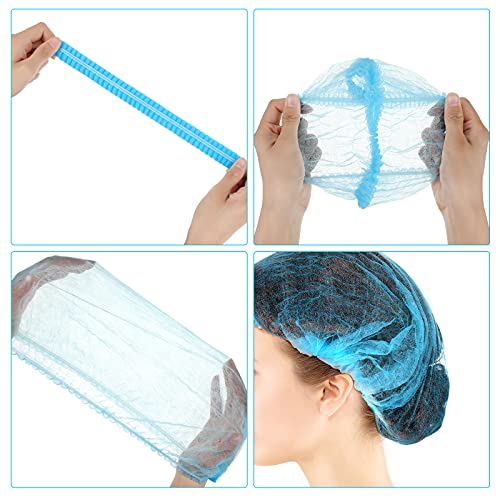 100 Pcs Disposable Nonwoven Bouffant Caps 21 Inch Hair Net Elastic Cap Hair Cover Hats for Beauty Salon Hospital Spa Catering Dust-free Workspace(Blue) - color: Blue