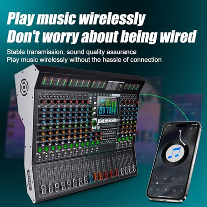 MD-14 14-Channel large-scale Professional Stage DJ Audio Mixer | 99 DSP Effects, LED Display, 48V Power, 9-Band EQ, Bluetooth & USB Playback , Noise Reductio, for Studio, Bar DJ
