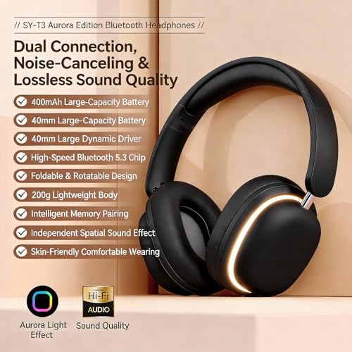 Active Noise Cancellation Bluetooth Headset On Ear Painless Wear Foldable Rotatable Design Lightweight Dual Device Connectivity Detachable Gaming Mic-SY-T3 Black - color: Headset SY-T3 Black