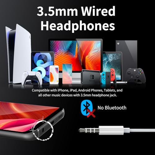 Kimwood Wired Earbuds with Microphone, Wired Earphones in Ear Headphones HiFi Stereo, Powerful Bass and Crystal Clear Audio, Compatible with iPhone, iPad, Android, Computer Most with 3.5mm Jack - color: White, size: regular