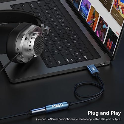 USB to 1/4 Jack Audio Adapter Type-A to 6.35mm Female Aux Adapter | Stereo TRS 1/4 Female to USB Audio Jack Adapter USB External Sound Card for Laptop, PC, Amplifier, Speaker, 6.35mm Headphone - style: USB-A Male to 1/4 Female