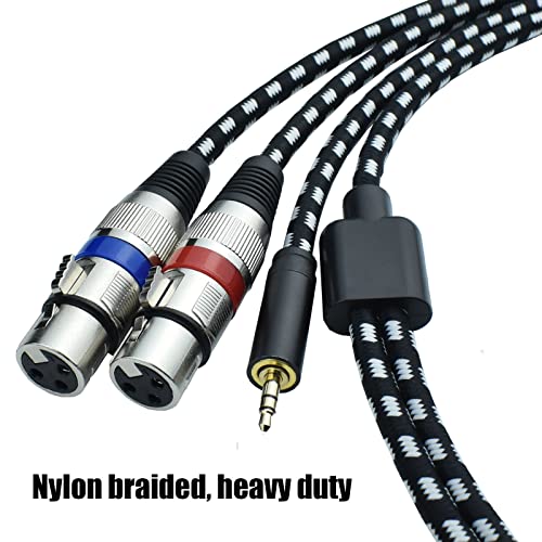 3.5mm to Dual XLR Female Splitter Y Cable 6.6 Feet | 1/8 Inch Mini Stereo to 2 XLR Female Breakout Audio Cord, Nylon Braided OFC Shielded Mic Adapter for Camera,Mixer,Podcasting