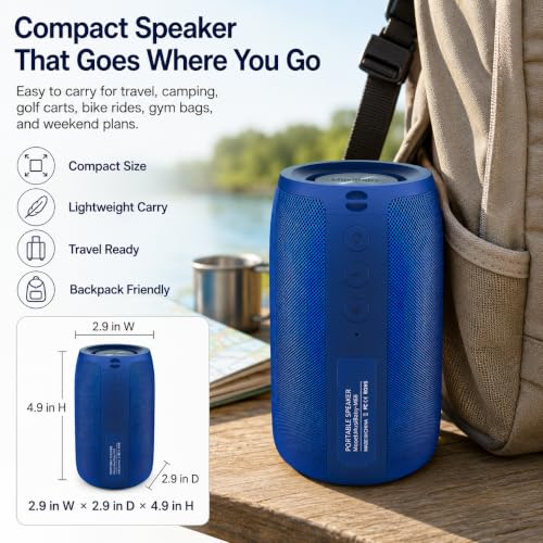 Musibaby M68 Portable Wireless Speaker, 24H Playtime, Blue | Portable, small and compact with USB playback, AUX input, FM radio, TF card playback, up to 24H and dual pairing. - color: Blue