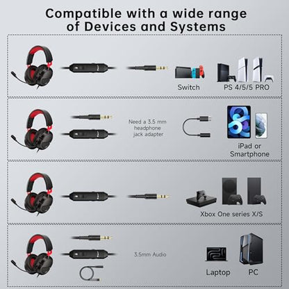 AOC Wired Gaming Headset for Xbox Series X, Xbox Series S/One, PS5, PS5 Pro | Clear Mic, Stereo Bass, 79in Cable, in-Line Controls, 207g Lightweight, Soft Earmuffs, Gaming Headphones with 3.5mm Jack, Red - color: Red