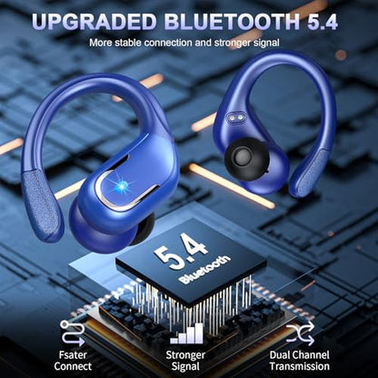 Ltinist Wireless Earbuds, 75hrs Bluetooth 5.4 Headphone Sport, Bluetooth Earbuds Deep Bass Over Ear Buds with Earhooks, ENC Noise Cancelling Earphone Mic, IP7 Waterproof for Workout/Running/Gym Blue - color: Dark blue