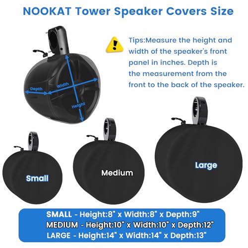 2 Pack Boat Speaker Covers, 900D Waterproof Wakeboard Tower Speaker Cover | Marine Grade UV Resistant Polyester Fabric, 10" H x 10"W x 12" D, Black - color: Black, size: M:10" H x 10" W x 12" D