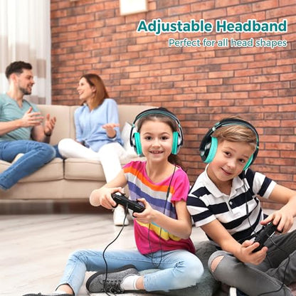rockpapa Comfort+ Kids Headphones with Microphone, Boys Girls Student Over-Ear Headphones Wired Foldable for School Classroom Laptop PC Computer Tablet Black Teal - color: Teal