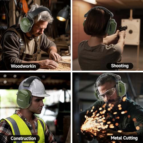 Noise Reduction Ear Protection Ear Muffs, Shooting Ear Protection, SNR 28dB Noise Cancelling Headphones for Adults Kids Autism, Hearing Protection for Shooting,Gun Range,Mowing - color: Army Green