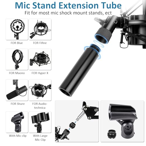 14 Pcs Mic Stand Adapter Set with 2 Extension Tubes, 1/4 to 5/8 & 3/8 to 5/8 Threaded Screw Mount for Microphone Boom Arm, Camera Tripod, Shock Mount(Black)