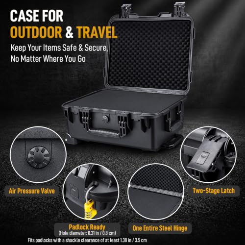 Lykus HC-4920 Hard Case with Wheels and Foam, Inner Size 18.5*13.78*7.28in | IP67 Waterproof, Pluckable Foam, Suitable for Cameras, Lenses, Electronic Equipment and More - size: HC-4920: 21.85x17.52x10.24 inch
