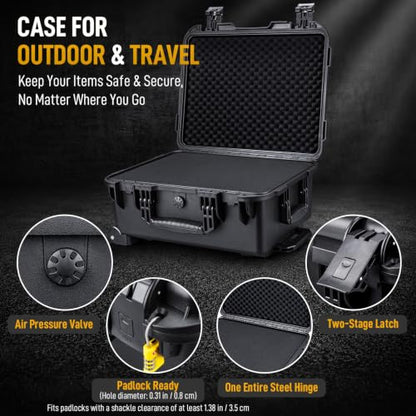 Lykus HC-4920 Hard Case with Wheels and Foam, Inner Size 18.5*13.78*7.28in | IP67 Waterproof, Pluckable Foam, Suitable for Cameras, Lenses, Electronic Equipment and More - size: HC-4920: 21.85x17.52x10.24 inch
