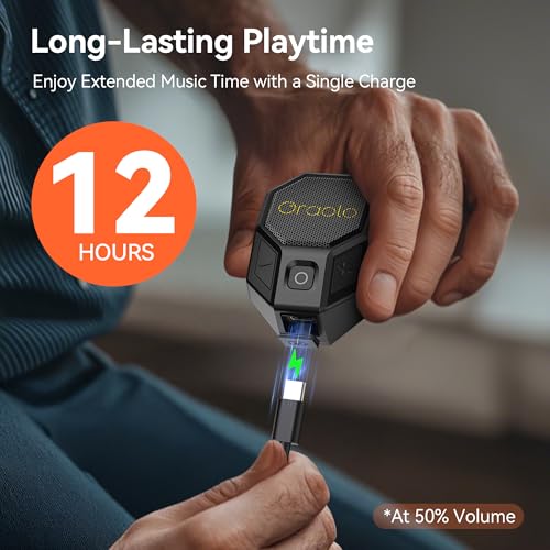 Oraolo Clip-On Portable Speaker Wearable Speaker Bluetooth 5.4, Mini Speakers for Hands-Free Calls, Built-in Mic, Stereo Sound, IPX6 Water Resistance, 12H Playtime, Wireless Speakers for Outdoor