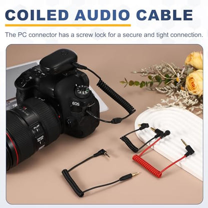 3.5mm TRS to TRS Patch Cable Cord Wire, Angle-Angle Microphone Patch Cable Coiled Retractable Adapter for Video Mic DSLR Camera PC, Black(3-Pole to 3-Pole)
