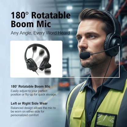 Binaural Over The Ear Head Headset VOX Ptt Radio Earpiece Boom Mic Microphone Headphone Compatible with HYT Hytera HP602 HP682 PD602 PD602i PD662 PD662i PD682i Walkie Talkies(Wired,Black)