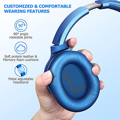 ZIHNIC Active Noise Cancelling Headphones, 40H Playtime Wireless Bluetooth Headset with Deep Bass Hi-Fi Stereo Sound,Over-Ear Headphone,Comfortable Earpads for Travel/Home/Office (Blue) - color: Blue