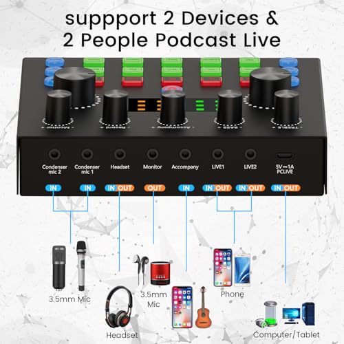 Podcast Equipment Bundle, Recording Studio Package with Podcast Microphone and Voice Changer, Live Sound Card - Audio Interface for Laptop Computer Vlog Living Broadcast Live Streaming YouTube TikTok