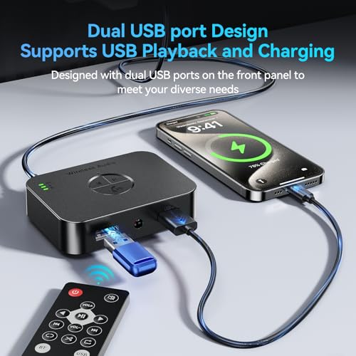 M2R Bluetooth 5.4 Receiver for RCA Adapter for Stereo/Speaker/Wired Speaker/Home Audio Music Streaming Stereo System, Support AUX/RCA/USB
