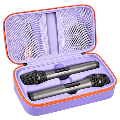 Wireless Microphone Case Compatible with JBL Wireless Two Microphone System, Handheld Dual Mic Travel Bag for Singing or Karaoke for Receivers, Adapters, AA Batteries - color: Purple