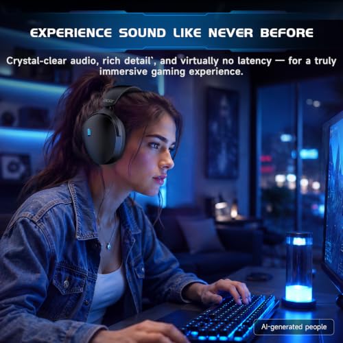 Acer Gaming Headset with Aluminum Frame for PS5, PS4, PC, Switch - JetBlack | Tri-Mode(2.4GHz/Bluetooth/Wired) Gaming Headphones with ENC Mic, Stereo Sound, 40H Battery, Blue Light Indicator, 50mm Driver - color: Black
